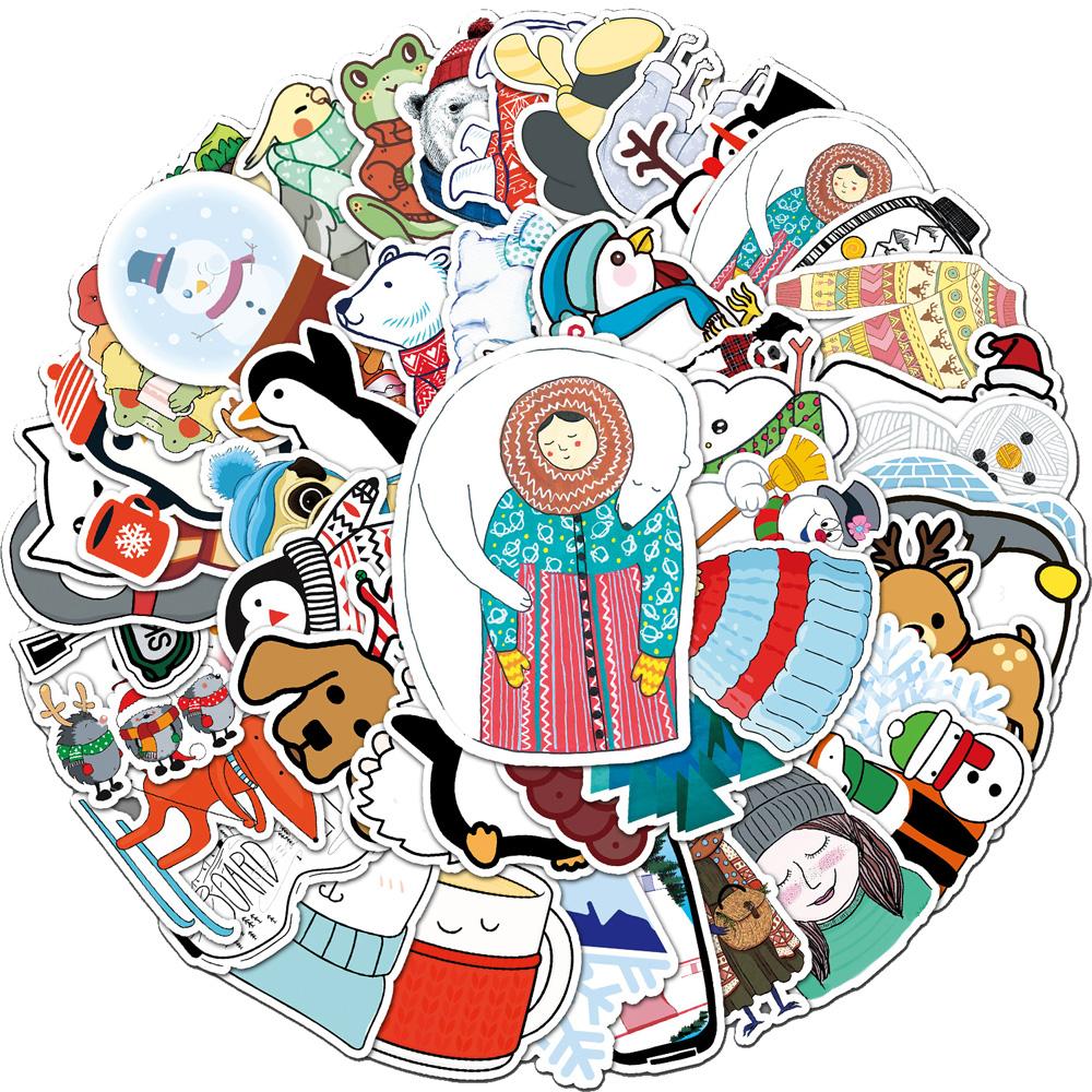 10/30/50pcs Funny Cute Winter Animal Stickers Cartoon Penguin White Bear Sticker Water Bottle Luggage Phone Graffiti Decals Pack