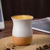 Vintage Coarse Pottery Ceramic Espresso Cup with Wooden Base, Personal Water & Tea Mug for Office