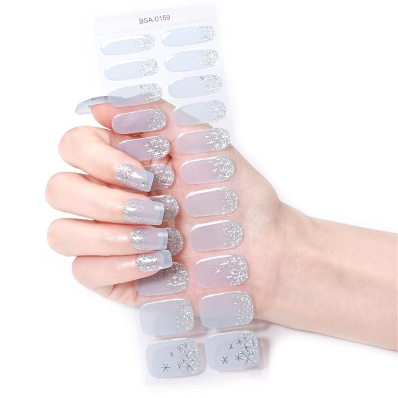 Gel Nail Stickers Full Cover Self Adhesive French Nail Strips Christmas Style Nail Wraps for DIY Manicure Home or Salon