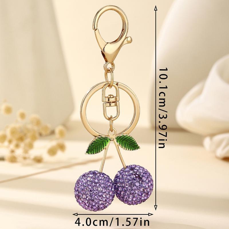 Shiny Creative Rhinestone Cherry Keychain Luxury Exquisite Keyring Cute Bag Pendant Charm for Holiday Souvenir