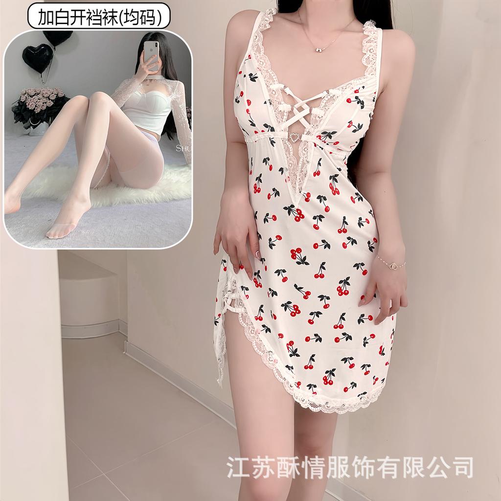 Sex lingerie pure desire cherry sexy women's bed small chest plus chest pad passion uniform seduction suit