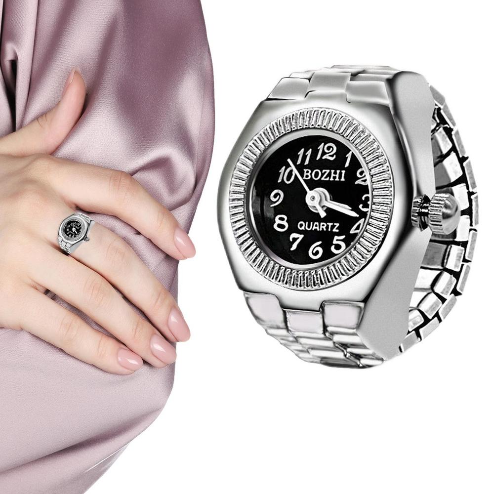 Orologio da dito punk vintage Mini cinturino elastico in lega Orologi Anelli per coppie Orologio per gioielli Orologio al quarzo romano retrò Anello per donna e ragazza