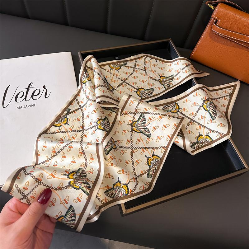 Schmetterling Simulationsseide Doppellagiger Schal Dekorativer Seidenschal Pendeln Frühling Und Sommer Diagonalschal Vielseitiger Dünner Schmaler Streamer Frauen