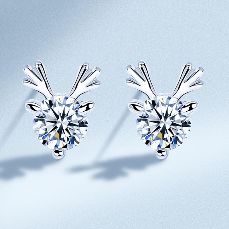 Korean Style Antler Earrings: Cute Silver Imitation Studs for Women’s Trendy Christmas Fashion