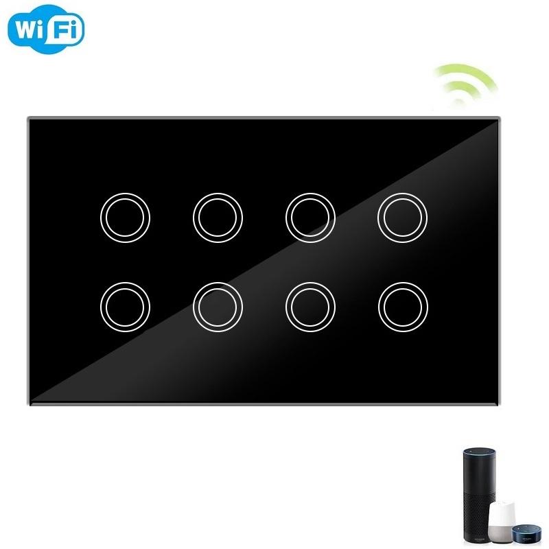 8 Gang WiFi Zigbee Smart Wall Touch Switch 10A Alexa Voice Control Waterproof for App Smart Home Lighting System