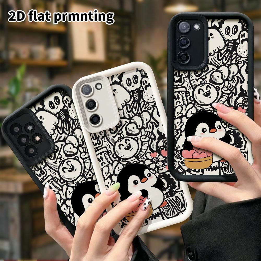 Phone Case: 2D Flat Samsung Galaxy A34 A35 M05 M06 S20 S22 S21 FE Plus 5G Protective Case, Penguin, Christmas and Halloween Gift