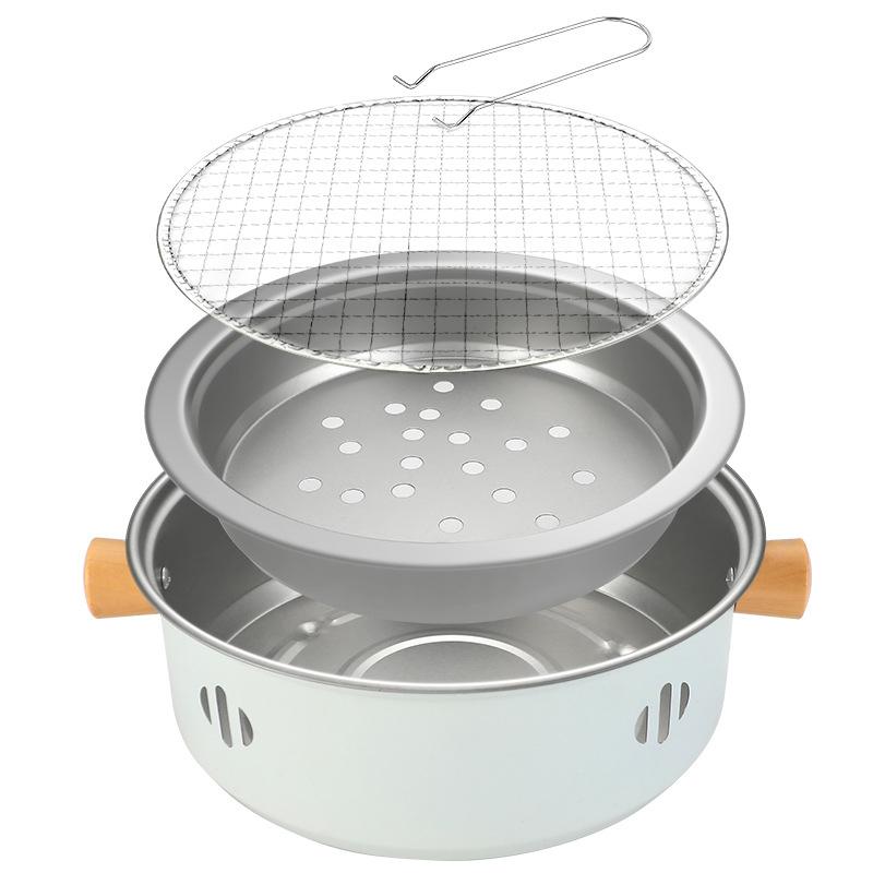 Stainless Steel Split Barbecue Grill Korean Style Barbecue Charcoal Stove with Non-stick Rack for Outdoor Camping Portable
