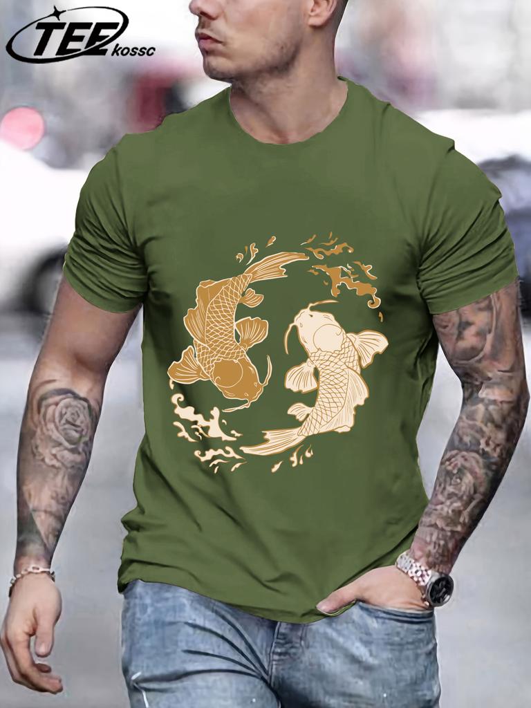 Japanese Harajuku Koi Print TShirt Men Fashion Loose Cotton Short Sleeve ONeck Summer Clothes Unisex Casual Soft Streetwear