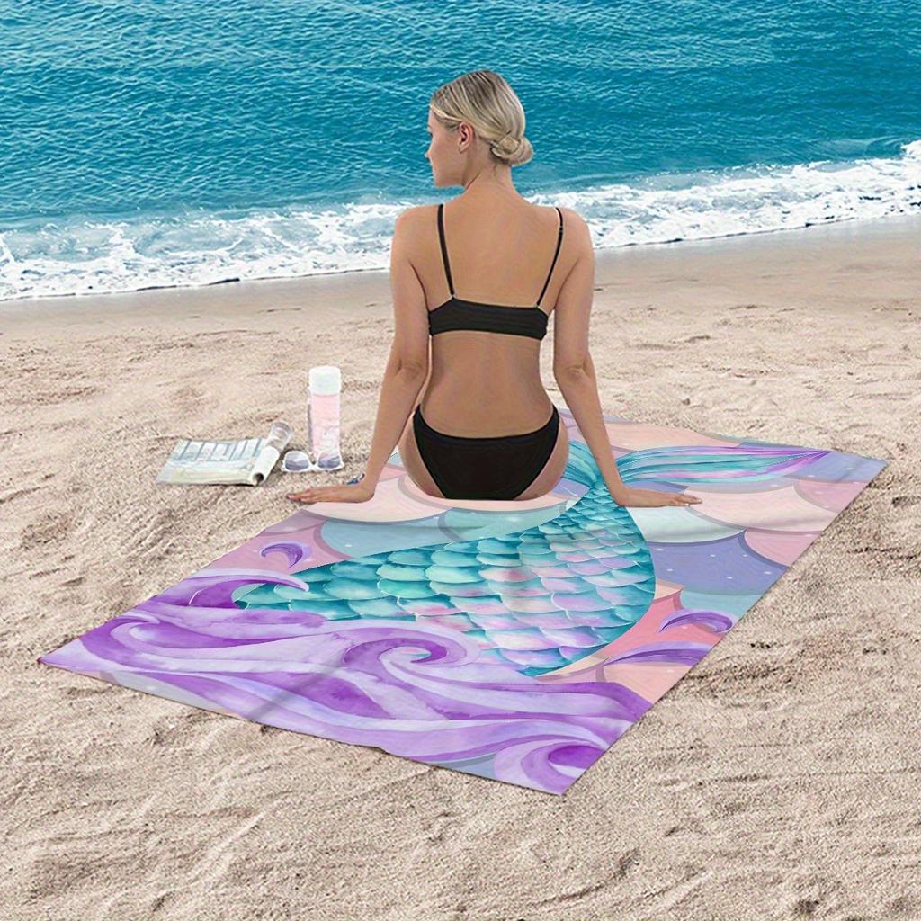 1-Pack Mermaid Tail Beach Towel - Quick-Dry Polyester, Lightweight & Comfortable for Surfing, Swimming, Yoga  Vibrant Underwater