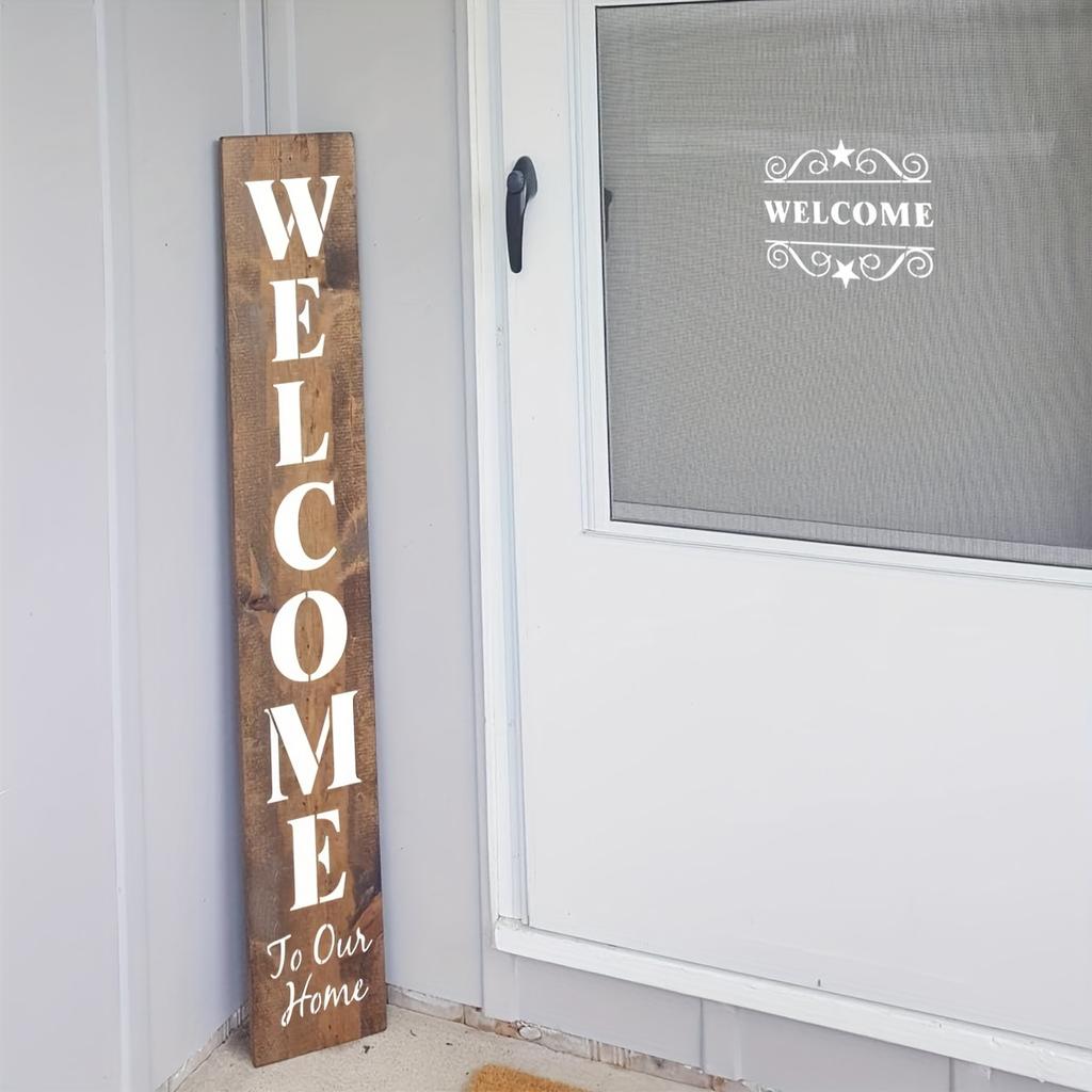 9 Welcome Stencils for Painting on Wood - Large Vertical Welcome Sign Stencil for Wood Signs