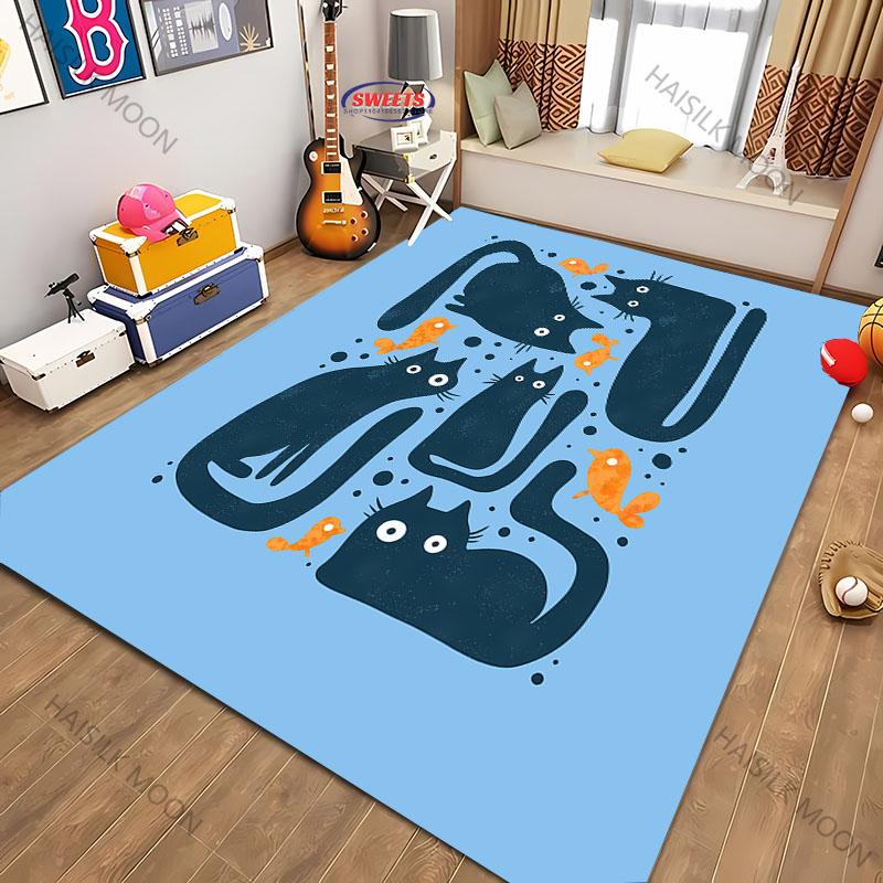 1pc Cat Splicing Pattern Washable Carpet, Abstract Style Indoor Mat, with Anti Slip Backing, LivingRoom, Bedroom, Home Decor Rug