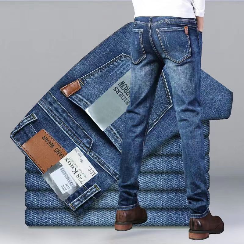Jeans elasticizzati versatili da uomo per tutte le stagioni, Jeans da uomo a vita alta taglie forti, Pantaloni a gamba dritta