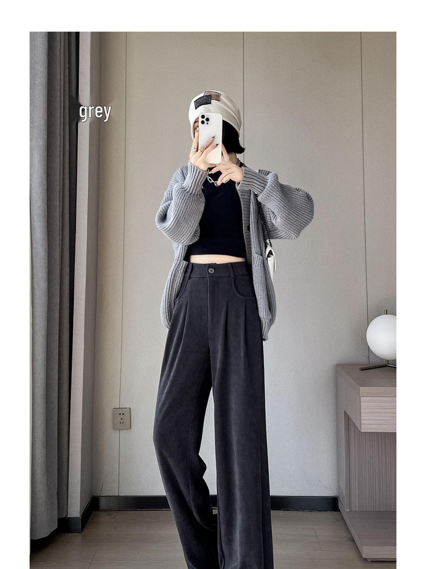 

Corduroy High-Waist Retro Wide-Leg Trousers for Women - Autumn/Winter Collection L (up to 115 lbs)