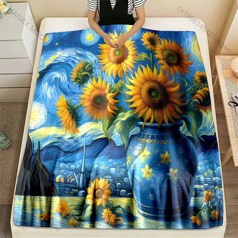 

Multi-size Van Gogh-inspired Sunflowers Print Blanket Flannel Material Soft Warm for All Seasons Home Outdoor Camping Picnics RV 75x90cm