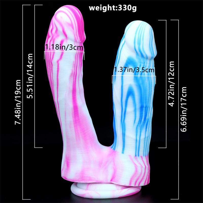 Two-pronged Mixed Color Silicone Double-headed Penis Size Fake Penis Female Anal Plug Masturbation Device Adult Products