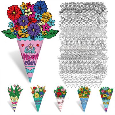 6/12pcs DIY Bouquet Handmade Greeting Card Postcard Paper Bouquet Party Supplies 2D Bouquet Carnation 6 Styles