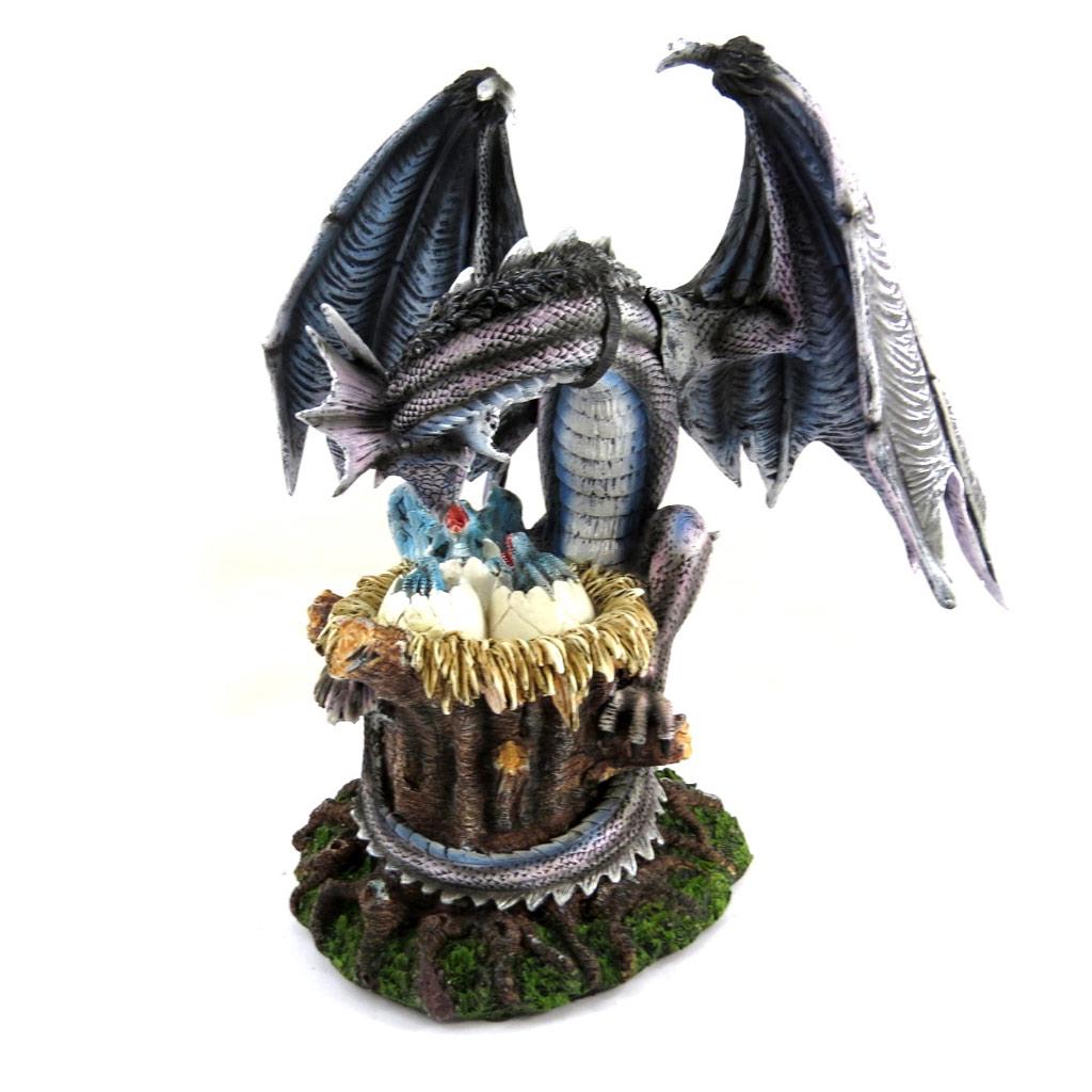 Les Trésors De Lily [L8838] - Figurine 'Mystical Dragon and Its Little Ones' Grey-blue - Height 38 Cm