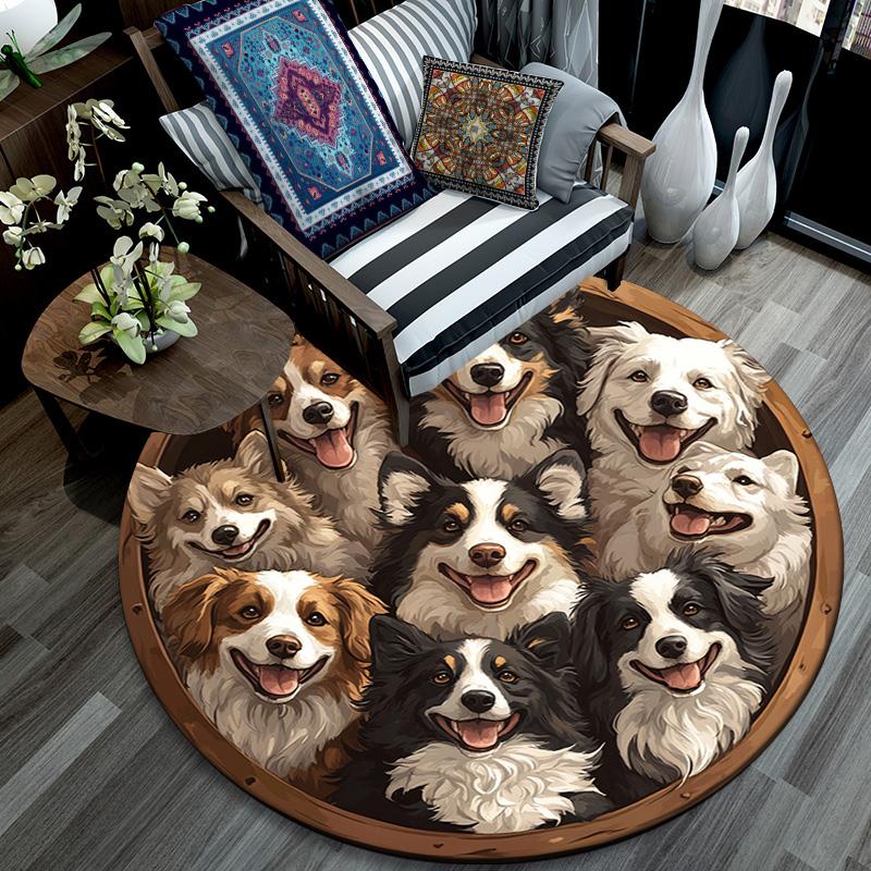 Border Collies Runder Teppich, Teppich für Wohnzimmer Schlafzimmer Sofa Spielzimmer Dekor, Rutschfeste Bodenmatte