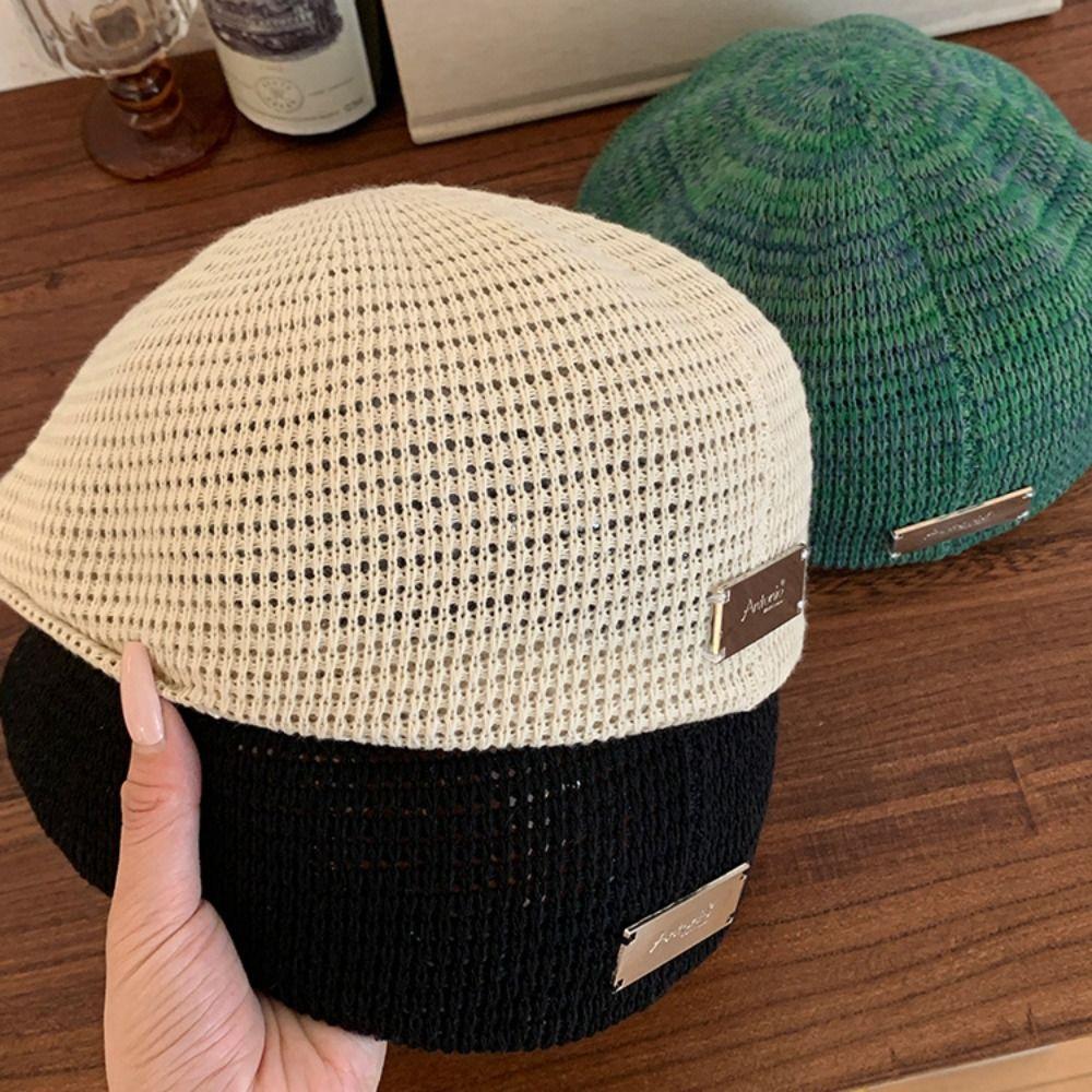 Breathable Weave Hat Vintage Crochet Knitted Cap Brimless Cap Hollowed Out Beret Hat  Beach