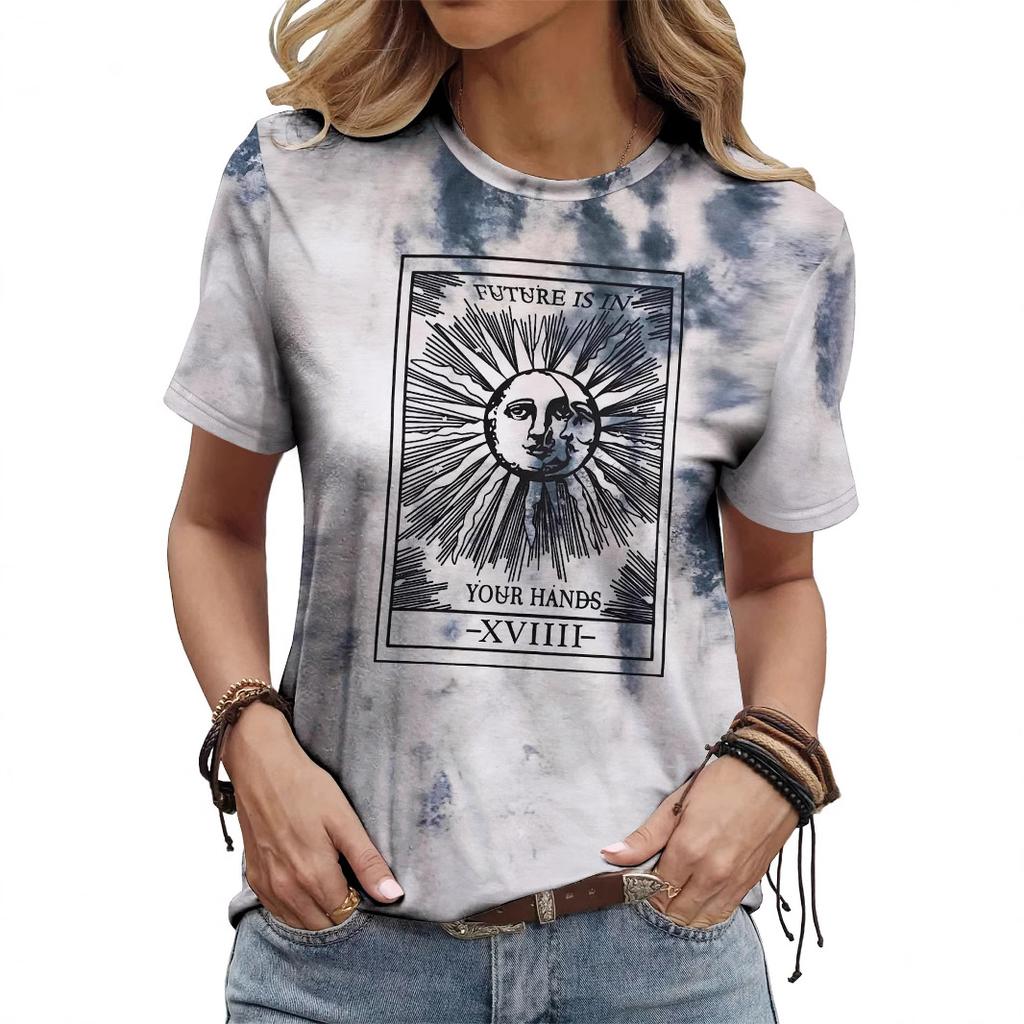 Summer Round Neck 3D Tie-dye Print Top Fashionable Casual Short Sleeved Women's T-shirts