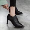2024 Spring Women's Embossed Plaid Leather Pointed Toe High Heel Ankle Boots