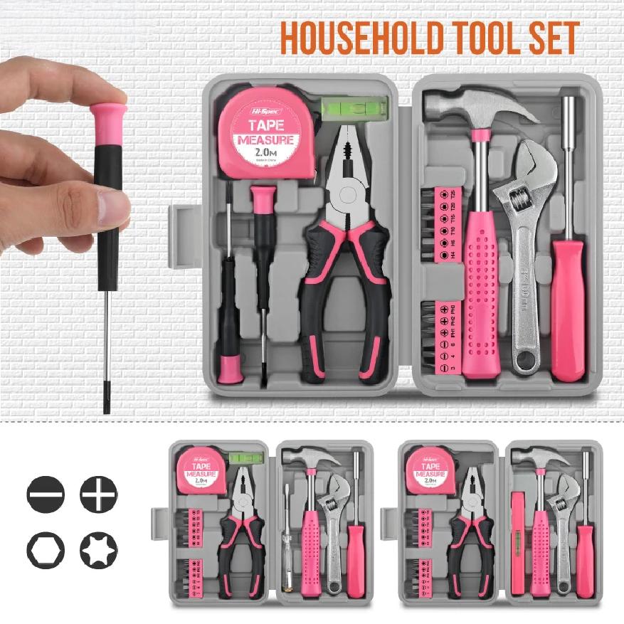 Manual Tool S18/19/20PCs Pink DIY Tool Kit with Electric Pen & CR-V Steel - Home Maintenance Hand Tools Set for Women & Car Care
