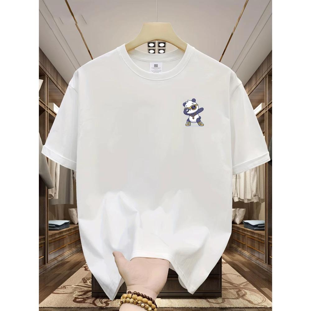 Men's summer 100% pure cotton fashionable casual loose sports cartoon bear pattern printed round neck short sleeved T-shirt top
