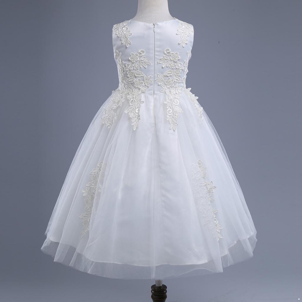 Kids Flower Girls Wedding Dress Sleeveless Water-Soluble Lace Dress Bridesmaid Wedding Pageant Ball Gown