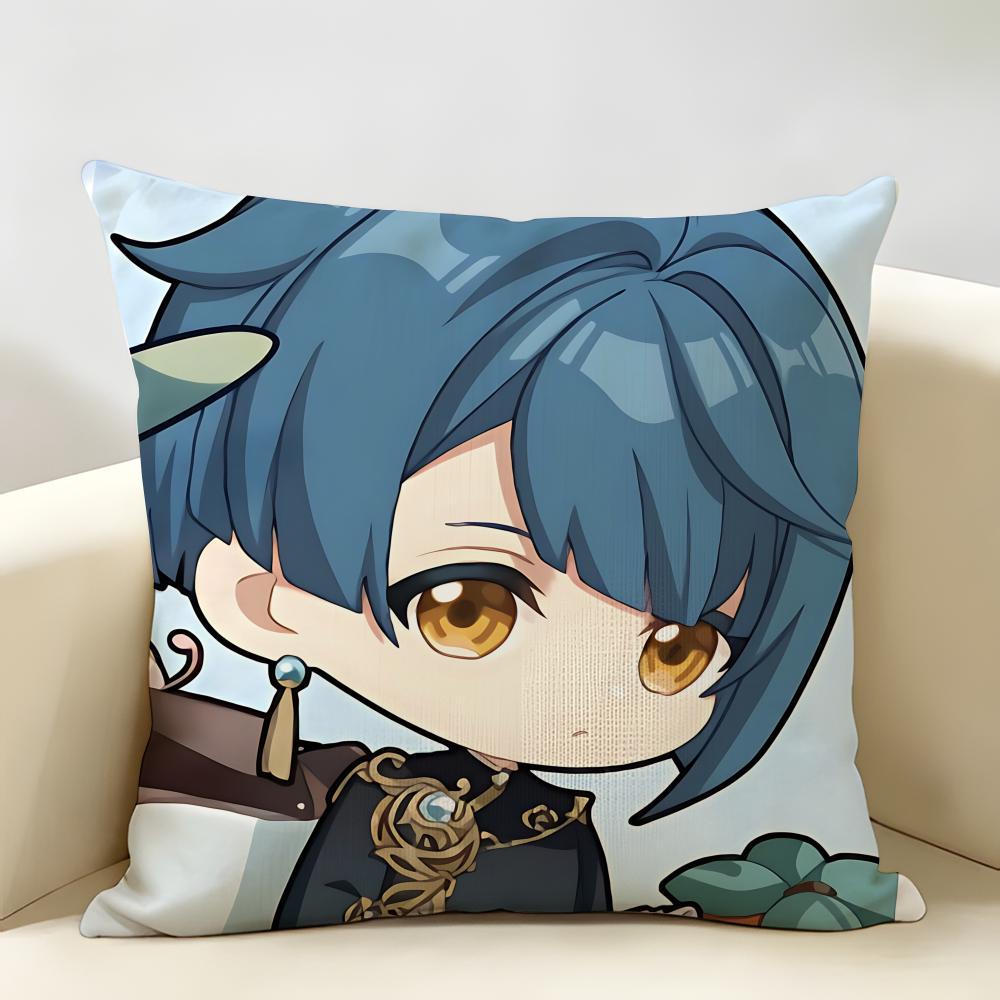 Xingqiu Genshin Impact Cushion Cover Natural Linen Organic Fabric DoubleSided Printing Room Sofa Decor Pillow Case