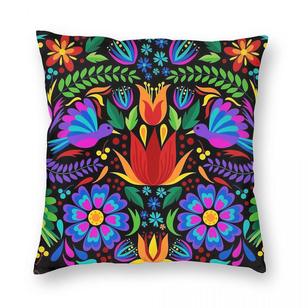 Mexikanischer Otomi Stickerei Kissenbezug Polyester Leinen Samt Bedruckt Reißverschluss Dekor Sofa Kissenbezug