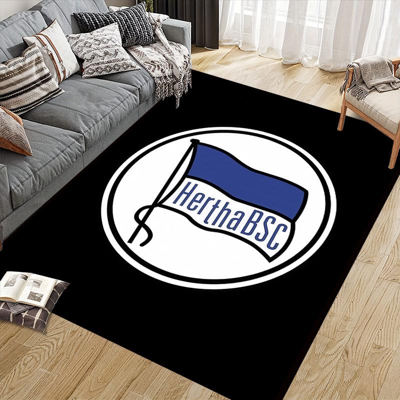 Hertha Logo Flannel Printed Carpet, Home Sofa Decoration for Living Room & Bedroom, Non‑Slip Play Flannel Floor Mat for Game Room