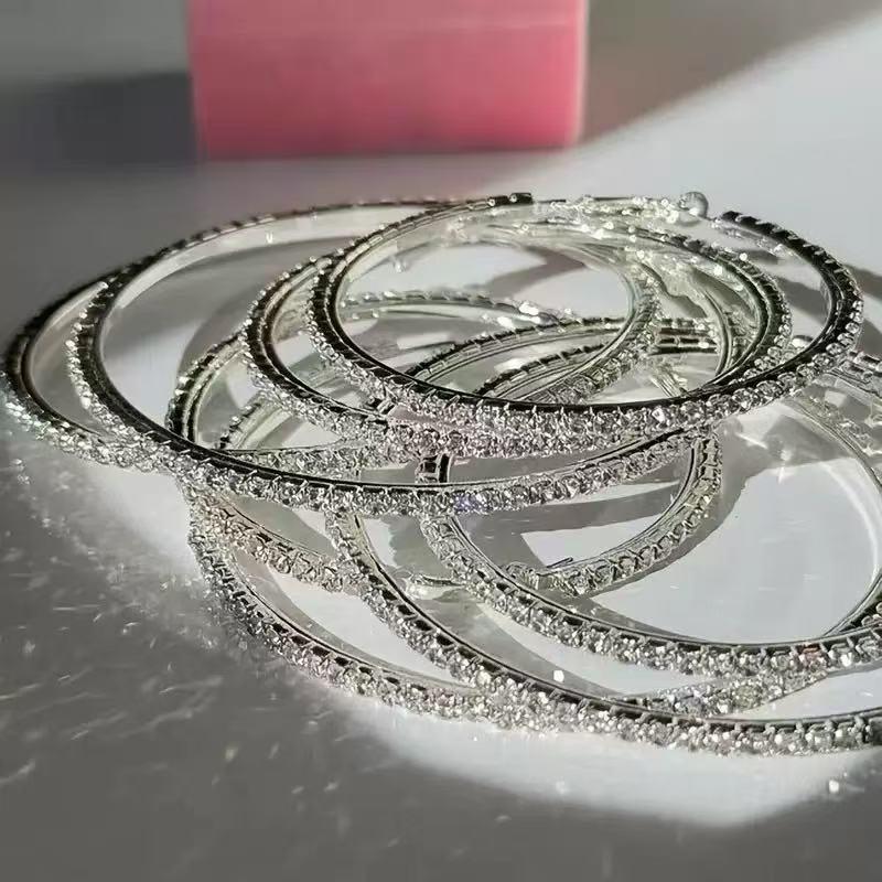 Korean Style Luxury Diamond C-Shaped Hoop Earrings - Trendy Niche Design