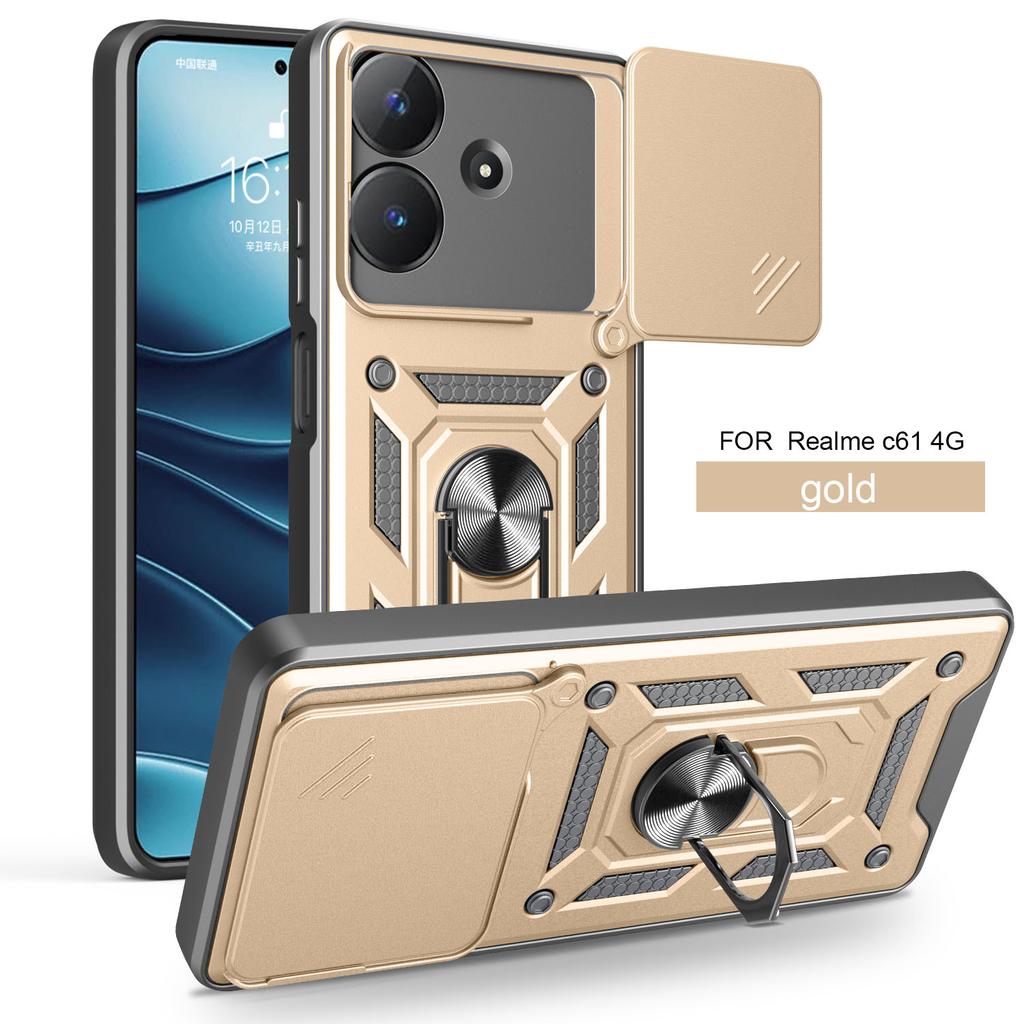 Für Realme Note 60 Hülle Realme Note 60X Cover Narzo n61 Magnetischer Ringhalter Rüstung Handyhülle Schiebefach Kamera Schutz Rückseite Abdeckung