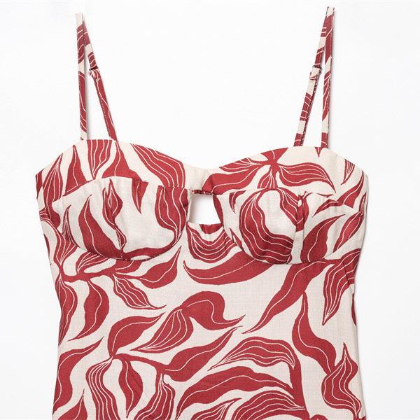 Printed Resort Style Linen Blend Midi Dress