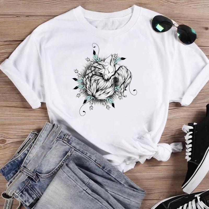 (Asian Size) Short Sleeve Print Cactus Trend Lovely Style Female T Clothing Summer Top Casual Ladies Graphic Tee Women's Fashion T-shirt