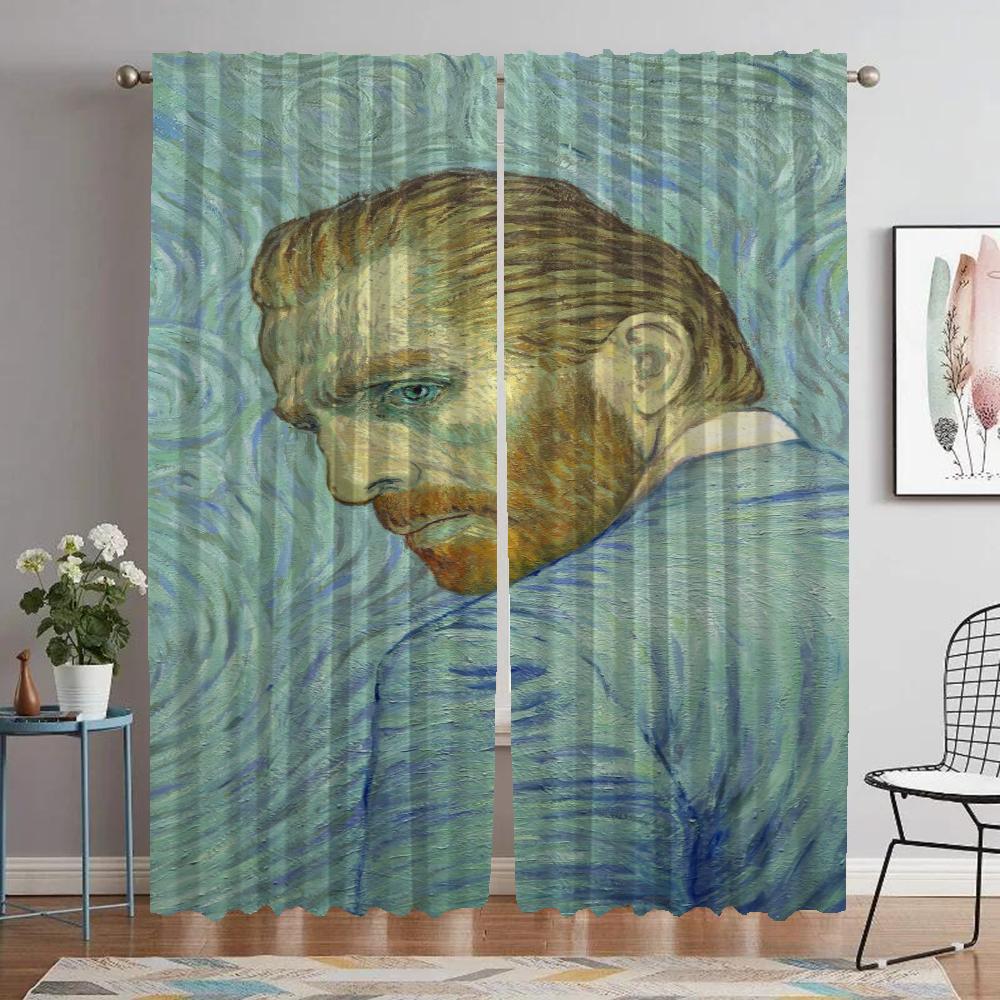 Kitchen Curtains for Living Room Curtain for Room 2 Panel Van Gogh Shades Home Interior Curtains Halloween Decoration Partition