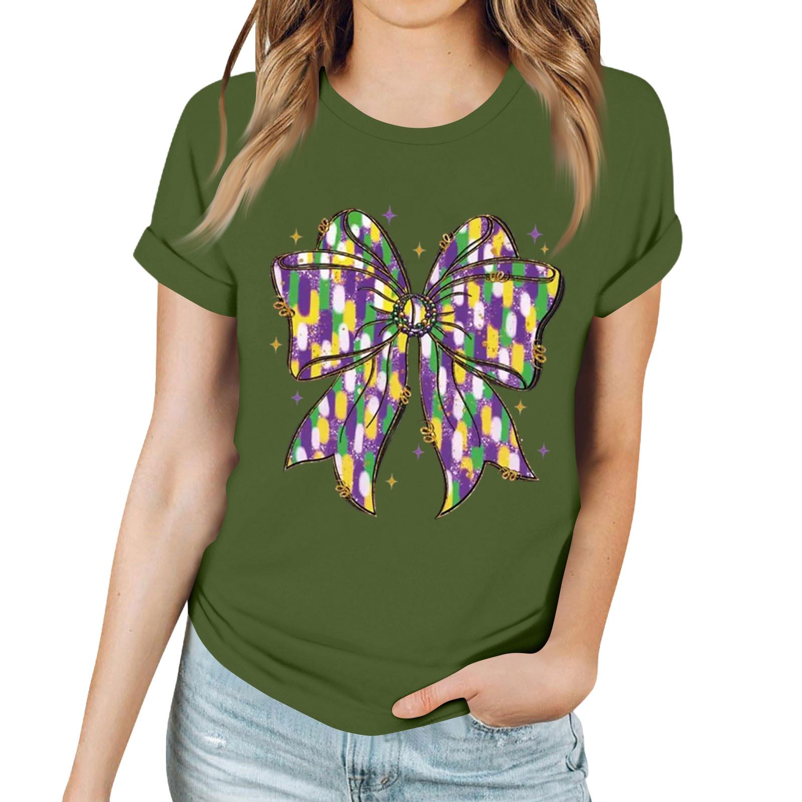 

Women s Casual Carnival Print T-Shirt Round Neck Pullover Short Sleeve Top XXXL