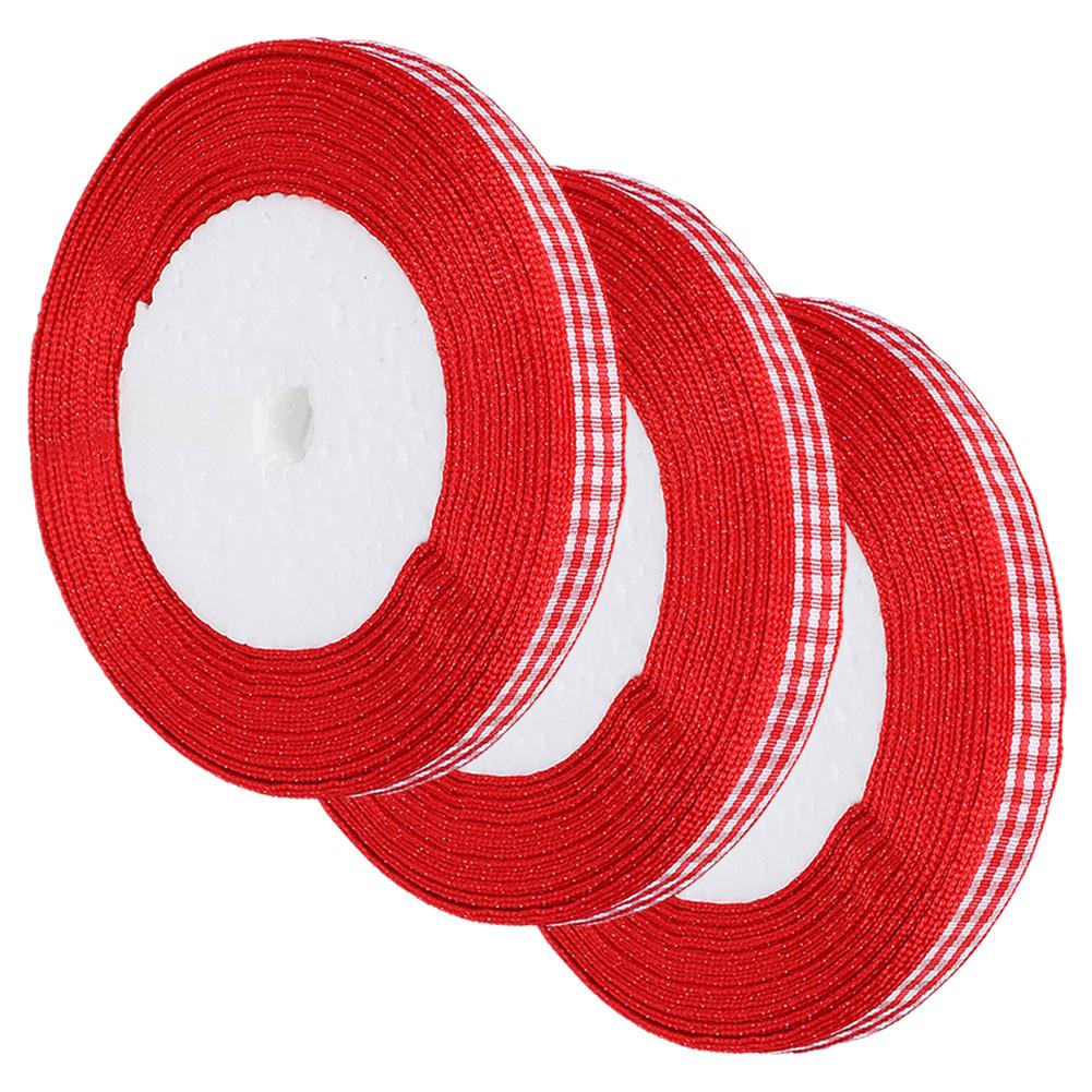 3Pcs Checked Ribbon 25YardsRoll DIY Bowknot Handicraft Christmas Wedding Cake Bandage 1CM
