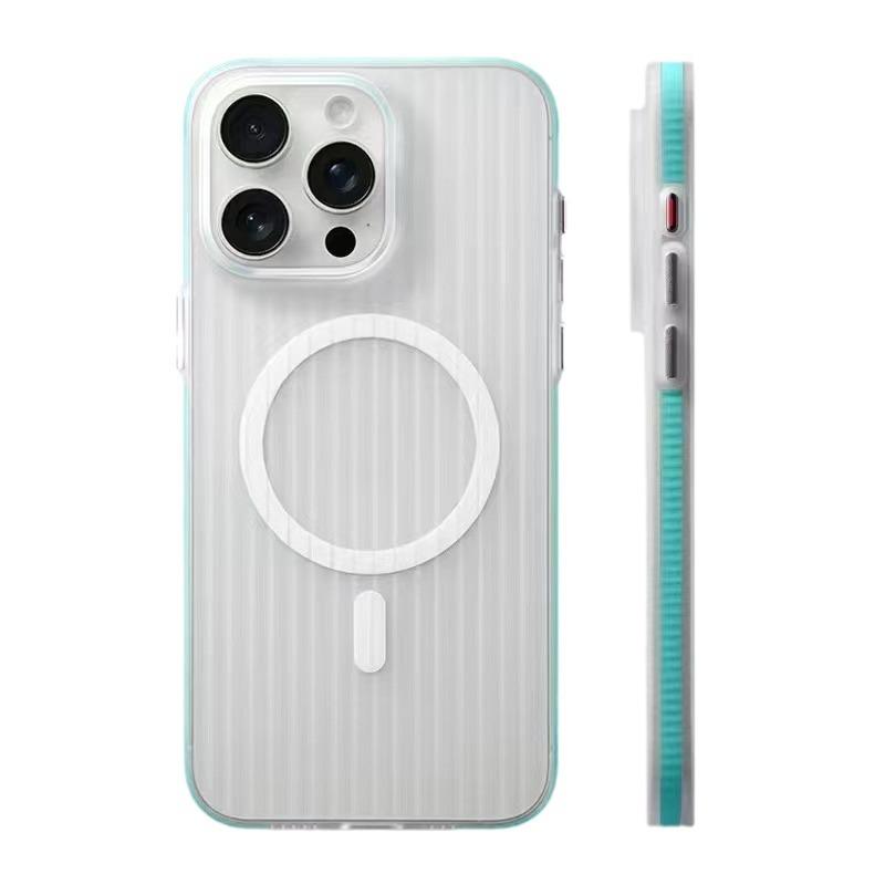 Corrugated Shell Suitable for IPhone15 Mobile Phone Case PC Magnetic Hard Shell Apple 14pro Transparent Two-color Non-slip Frame