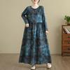 Ny 2025 Dame Plussstørrelse Vår Lang Kjole Løs Basic Vintage Oversize Langermet Maxi Blomstret