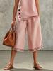 2026 Summer Women's Cotton Linen Two-Piece Set: Sleeveless Side Slit Top & Wide-Leg Cropped Pants