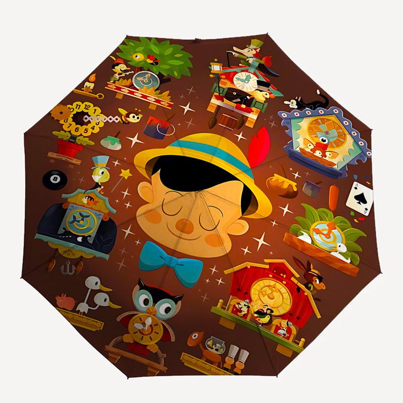 Pinocchio Themed Automatic Opening and Closing Umbrella, Brightly Colored 8-rib Portable Umbrella, Suitable for Men and Women, A Perfect Gift for Chri
