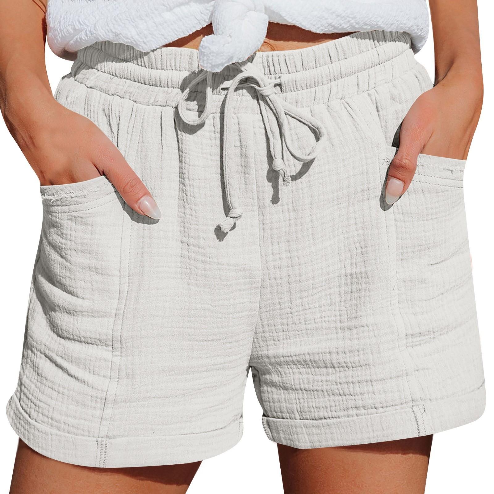 

Женские повседневные модные однотонные широкие плиссированные шорты с высокой талией и свободными манжетами L белый