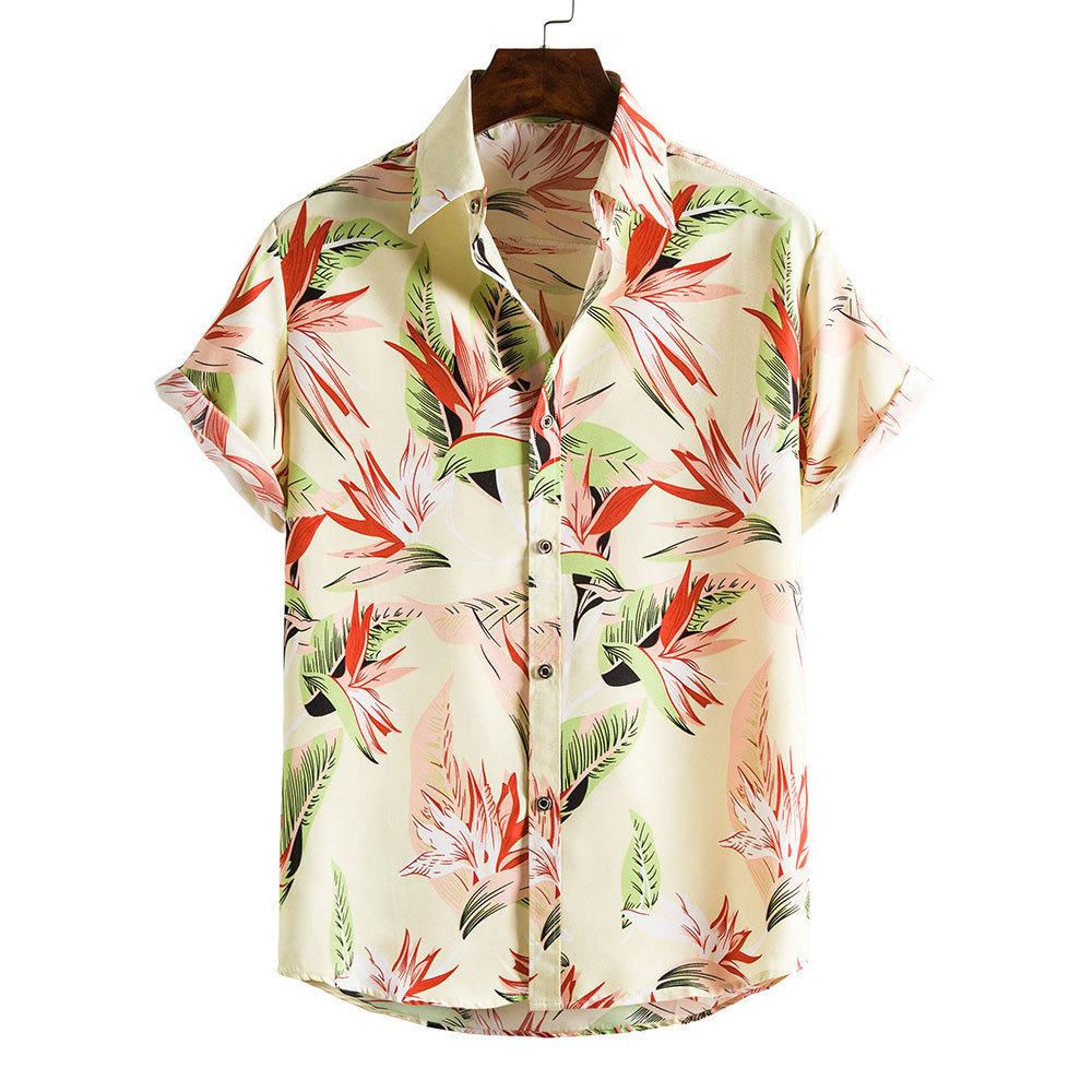 Spring and Summer Men's Beach Shirt Hawaiian Short Sleeve Flower Shirt Men's