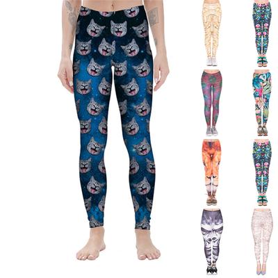 Womens Blue Kitten Prints Stretch Yoga Leggings Fitness Running Gym Sports Active Pants