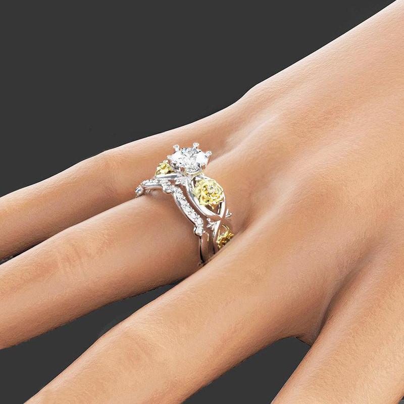 Alliances Élégantes Bicolores Plaqué Or Bijoux Femme Design Floral Tendance