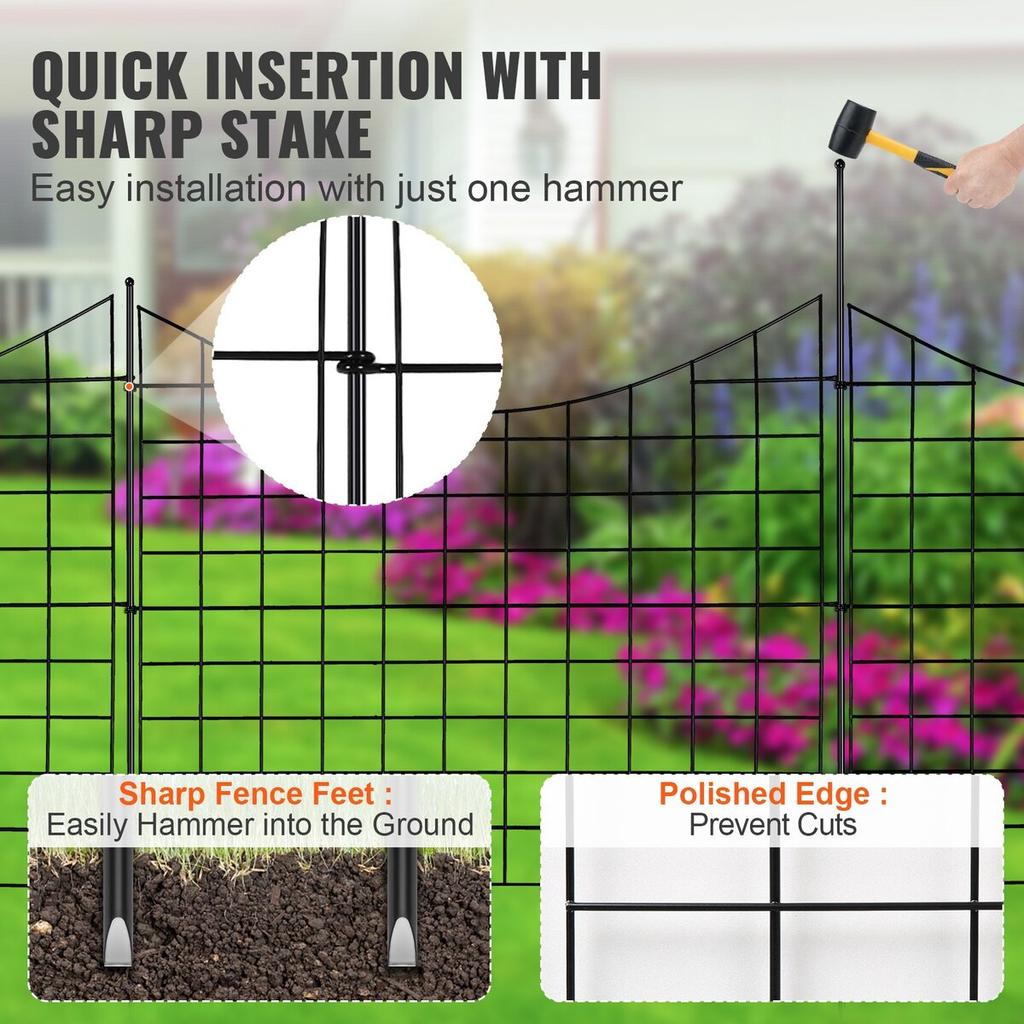 Garden Fence, No Dig Fence 36.6''(H)x29.5''(L) Animal Barrier Fence, Underground Decorative Garden Fencing with 2.5 Inch Spike Spacing, Metal Dog