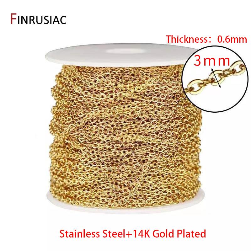 

14K Gold Plated Stainless Steel 3mm Cable Link Chains Bulk For Jewelry Making,DIY Bracelets Chain Necklace Making Supplies 1 meter