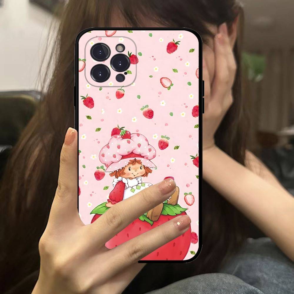 Cartoon Girl S-Strawberry S-Shortcake Phone Case For IPhone 16 Pro Max 15 17 Plus 14 13 12 Mini 11 Black Cover