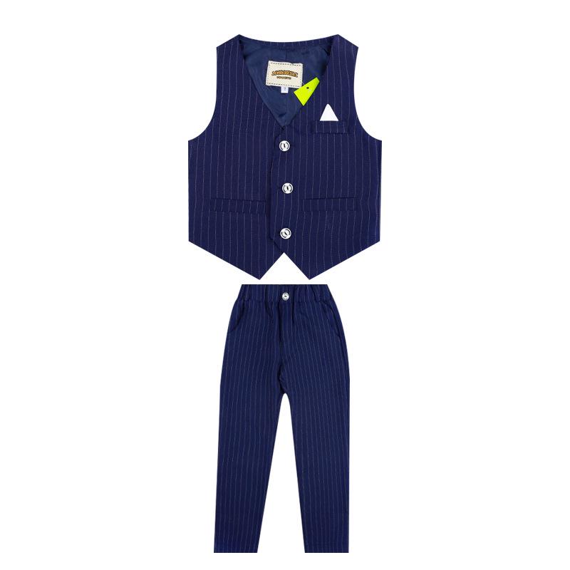 

Комплект полосатого блейзера и жилета для мальчиков 2024 года - тренд корейского стиля для весны и осени 140 cm
